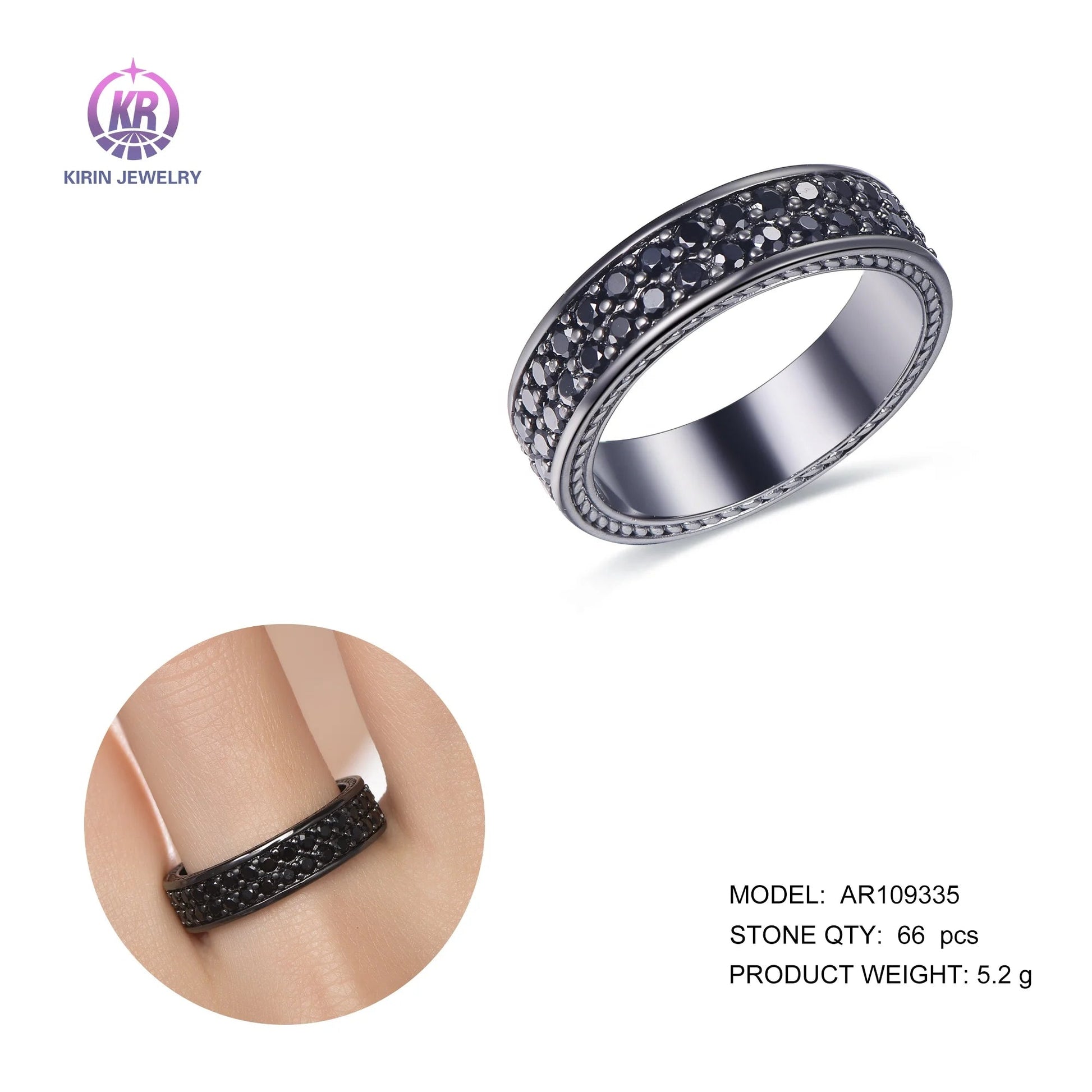 Kirin Jewelry 925 silver band ring black cz black plating ring fashion ring Kirin Jewelry