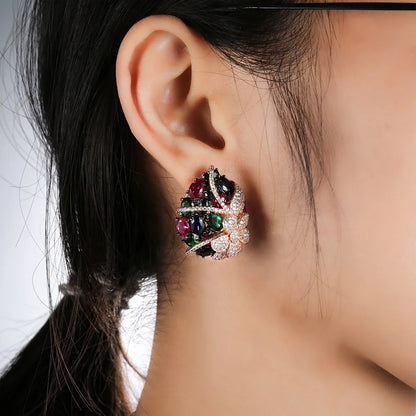 Kirin Wholesale Nobility 925 sterling Silver Earring for Women Elegant Trendy Luxury Sapphire Earring Green CZ Ruby Stud Earring Kirin Jewelry