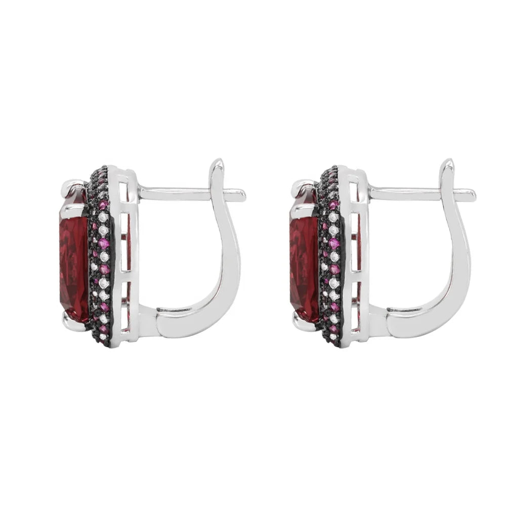 Kirinjewelry 21524 earring hoop drop stud channel earrings ruby zircon diamond 925 sterling silver food earring charms Kirin Jewelry