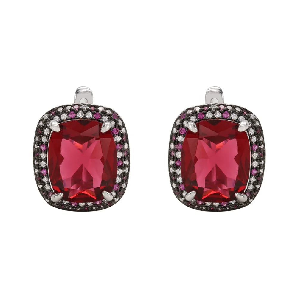 Kirinjewelry 21524 earring hoop drop stud channel earrings ruby zircon diamond 925 sterling silver food earring charms Kirin Jewelry