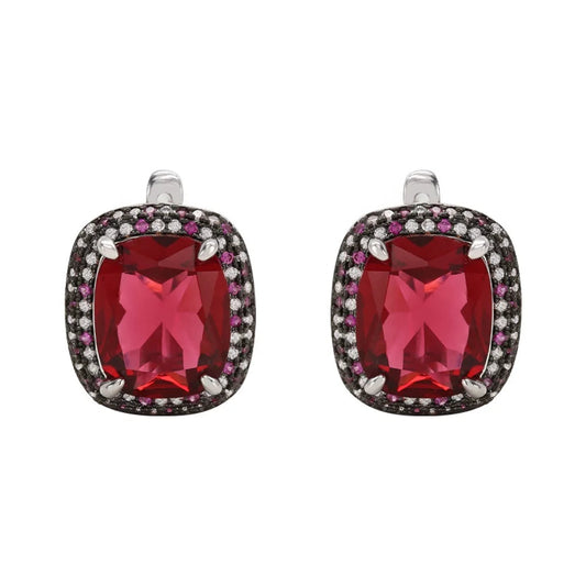 Kirinjewelry 21524 earring hoop drop stud channel earrings ruby zircon diamond 925 sterling silver food earring charms Kirin Jewelry