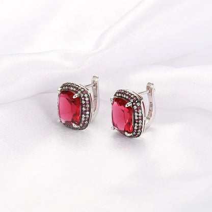 Kirinjewelry 21524 earring hoop drop stud channel earrings ruby zircon diamond 925 sterling silver food earring charms Kirin Jewelry