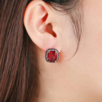 Kirinjewelry 21524 earring hoop drop stud channel earrings ruby zircon diamond 925 sterling silver food earring charms Kirin Jewelry