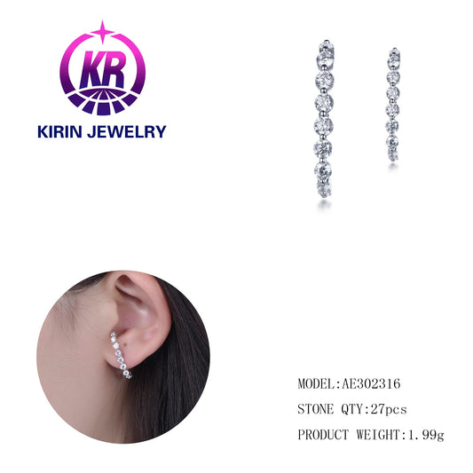 Korea S925 earring flash diamond tassel silver earrings high-end sense slim summer trendy designs long earrings for women Kirin Jewelry