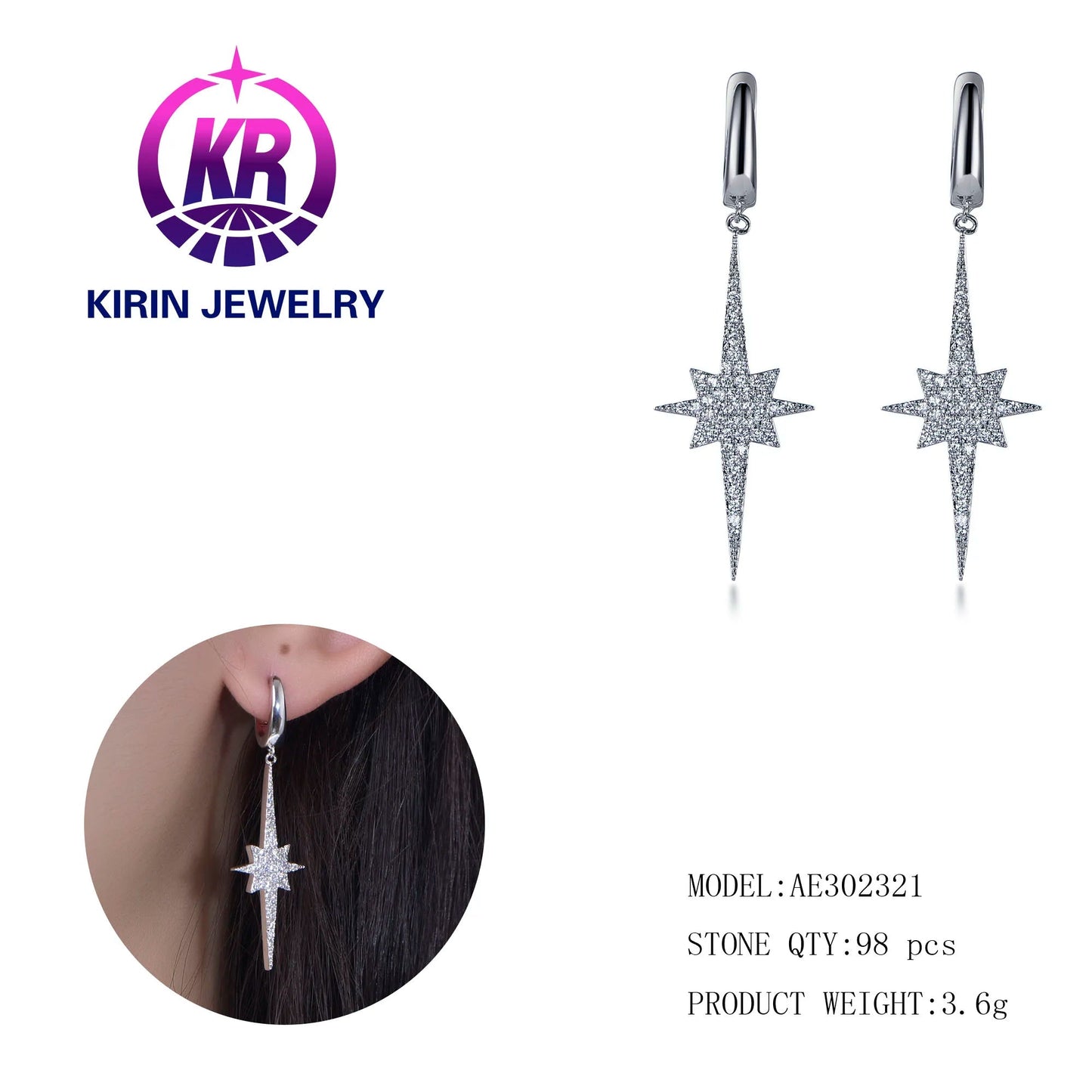 Light Luxury Silver Needle Inlaid Diamond 925 Sterling Silver High Grade Earring Temperament Earrings Fashion Commuter Earrings Kirin Jewelry