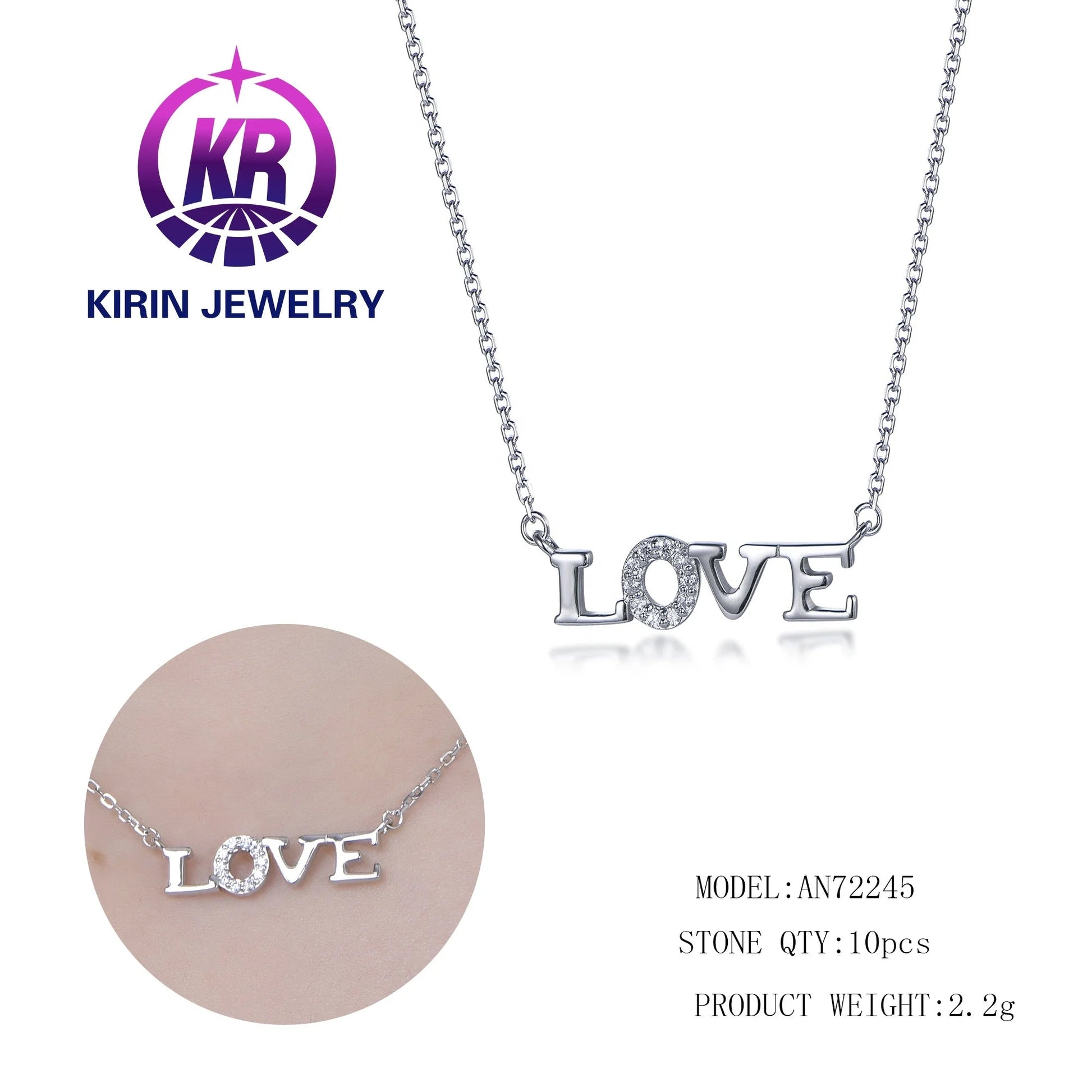 Love Script Letter Word 925 Sterling Silver Necklace Girlfriend Wife Love Letter Word Crystal Lover Valentine Letter Necklace Kirin Jewelry