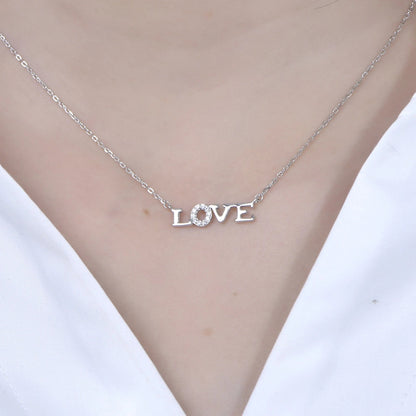 Love Script Letter Word 925 Sterling Silver Necklace Girlfriend Wife Love Letter Word Crystal Lover Valentine Letter Necklace Kirin Jewelry