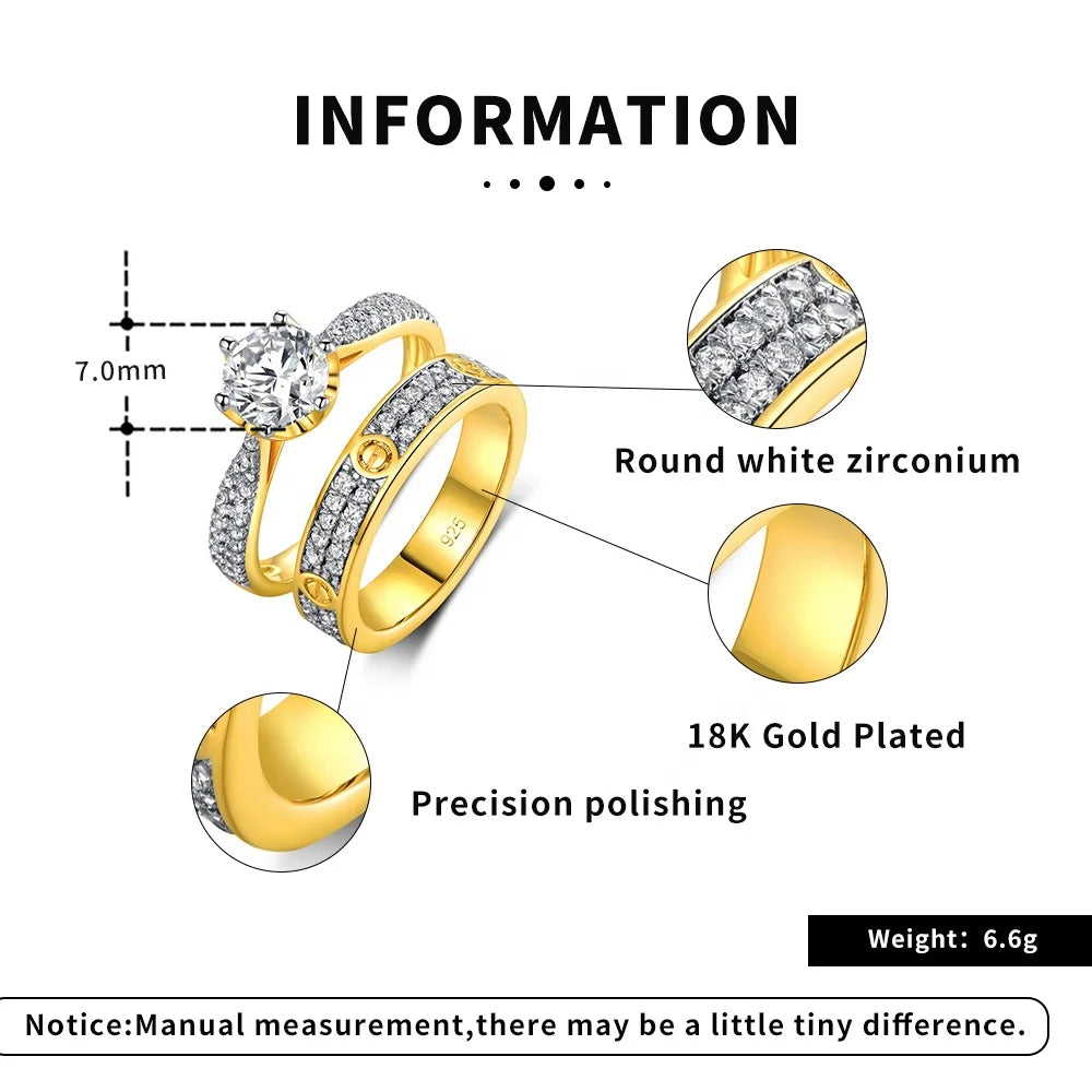 Lover Gift Jewelry Brass Gold Plated Couples Marriage Ring Engagement Fashion Ring 2Pcs Set Kirin Jewelry