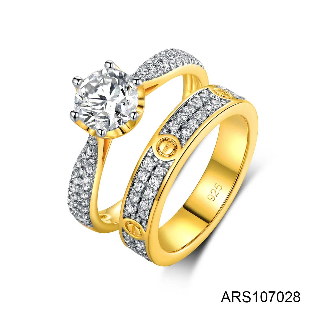 Lover Gift Jewelry Brass Gold Plated Couples Marriage Ring Engagement Fashion Ring 2Pcs Set Kirin Jewelry