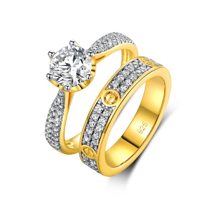 Lover Gift Jewelry Brass Gold Plated Couples Marriage Ring Engagement Fashion Ring 2Pcs Set Kirin Jewelry