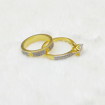 Lover Gift Jewelry Brass Gold Plated Couples Marriage Ring Engagement Fashion Ring 2Pcs Set Kirin Jewelry