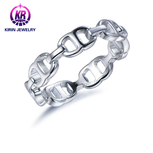 Lowest prices 925 sterling silver geometric chain ring female European and American simple personality ring minority Kirin Jewelry