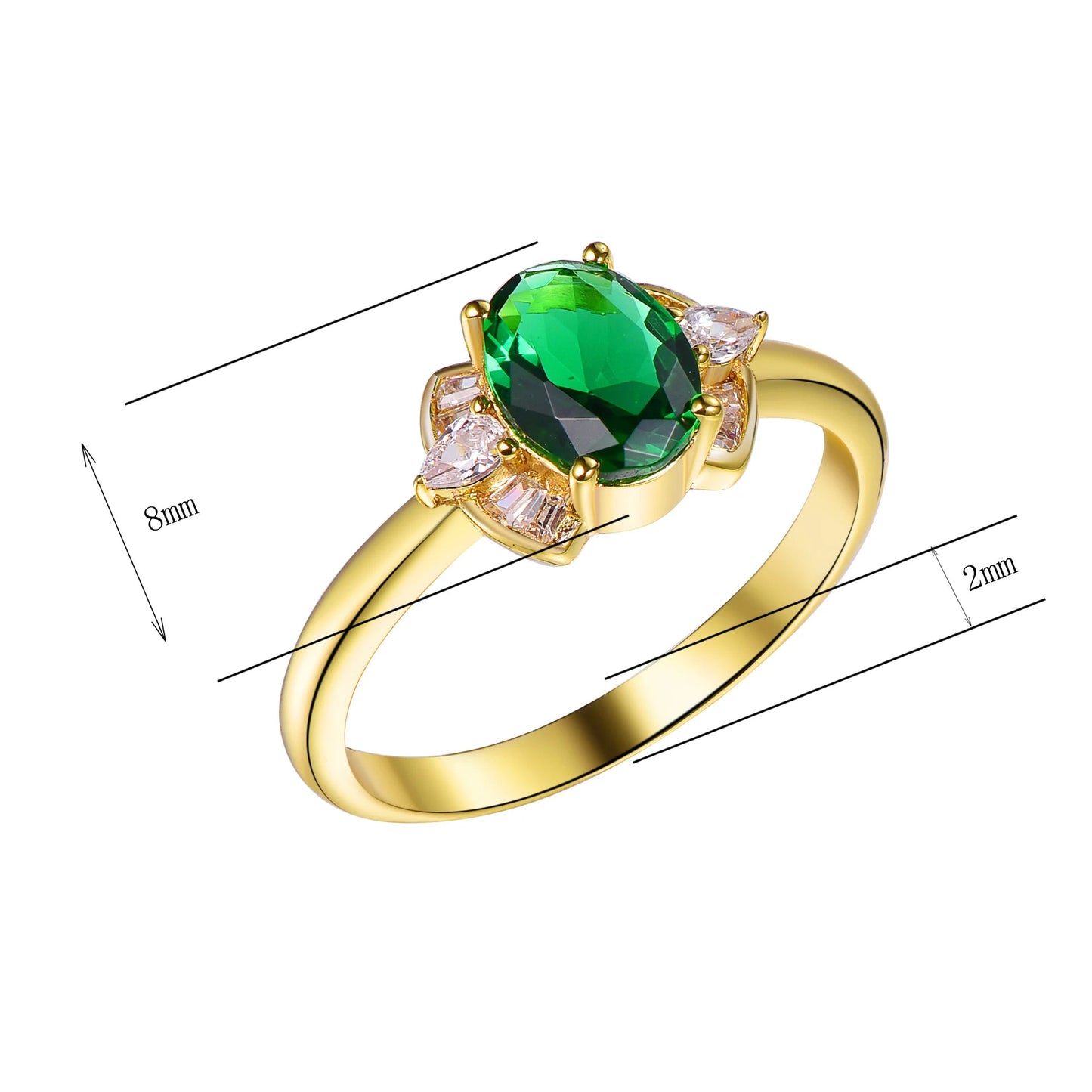 Luxury Cubic Zirconia Emerald Stone Green Engagement Ring Diamond 925 Sterling Silver jewelry Gold Wedding Rings For Women Kirin Jewelry