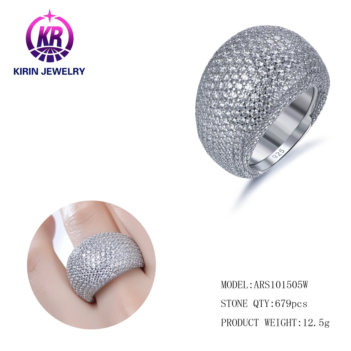 Luxury Fashion Diamond Rings 925 Sterling Silver Full Diamond Design 3A Cubic Zirconia For Woman Men Wedding Rings Kirin Jewelry