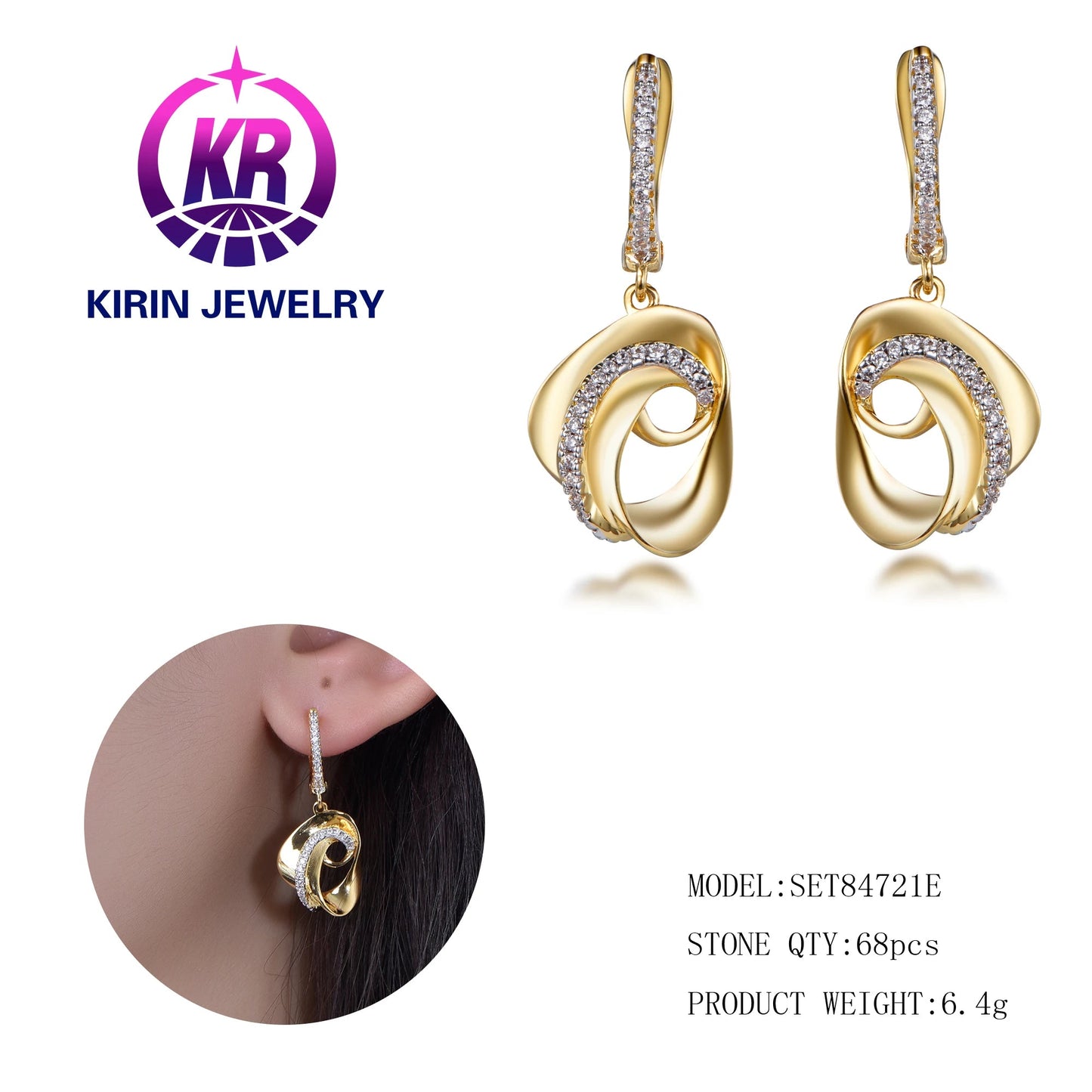 Luxury Glitter 14K & 18K Gold jewellery Gemstone Hoop Earrings jewelry ladies gemstone earrings for women Kirin Jewelry