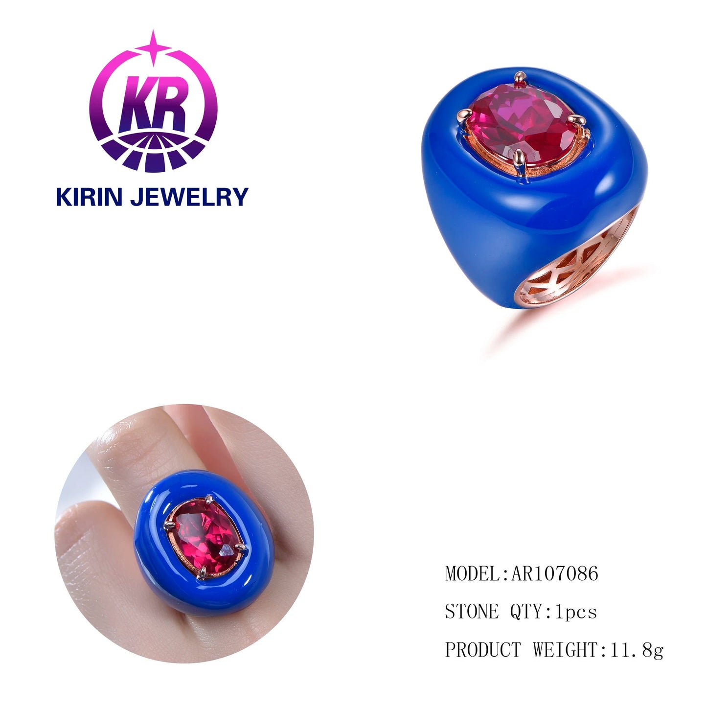 Luxury High End Jewelry Rose Gold Natural Blue surround Ruby Diamond Semi Mount 925 Sterling Silver Ring For Men Woman Kirin Jewelry