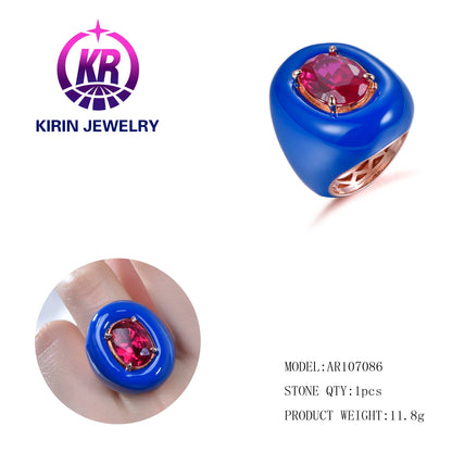 Luxury High End Jewelry Rose Gold Natural Blue surround Ruby Diamond Semi Mount 925 Sterling Silver Ring For Men Woman Kirin Jewelry