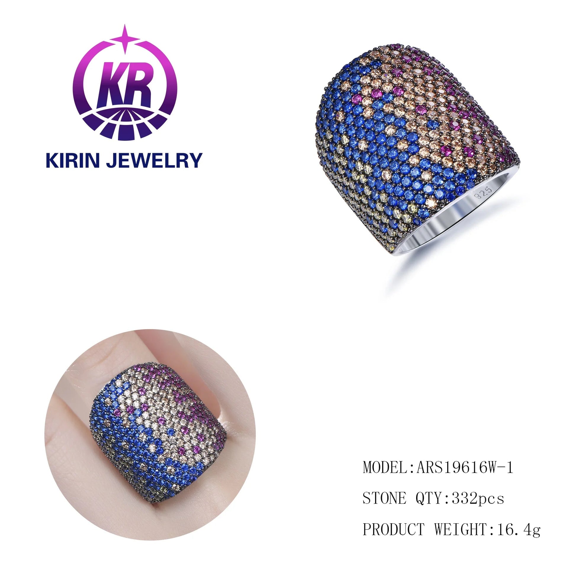 Luxury Jewelry Natural Diamond Ring 925 Sterling Silver Yellow Deep Blue Garnet Handmade Rings For Women Girls Kirin Jewelry