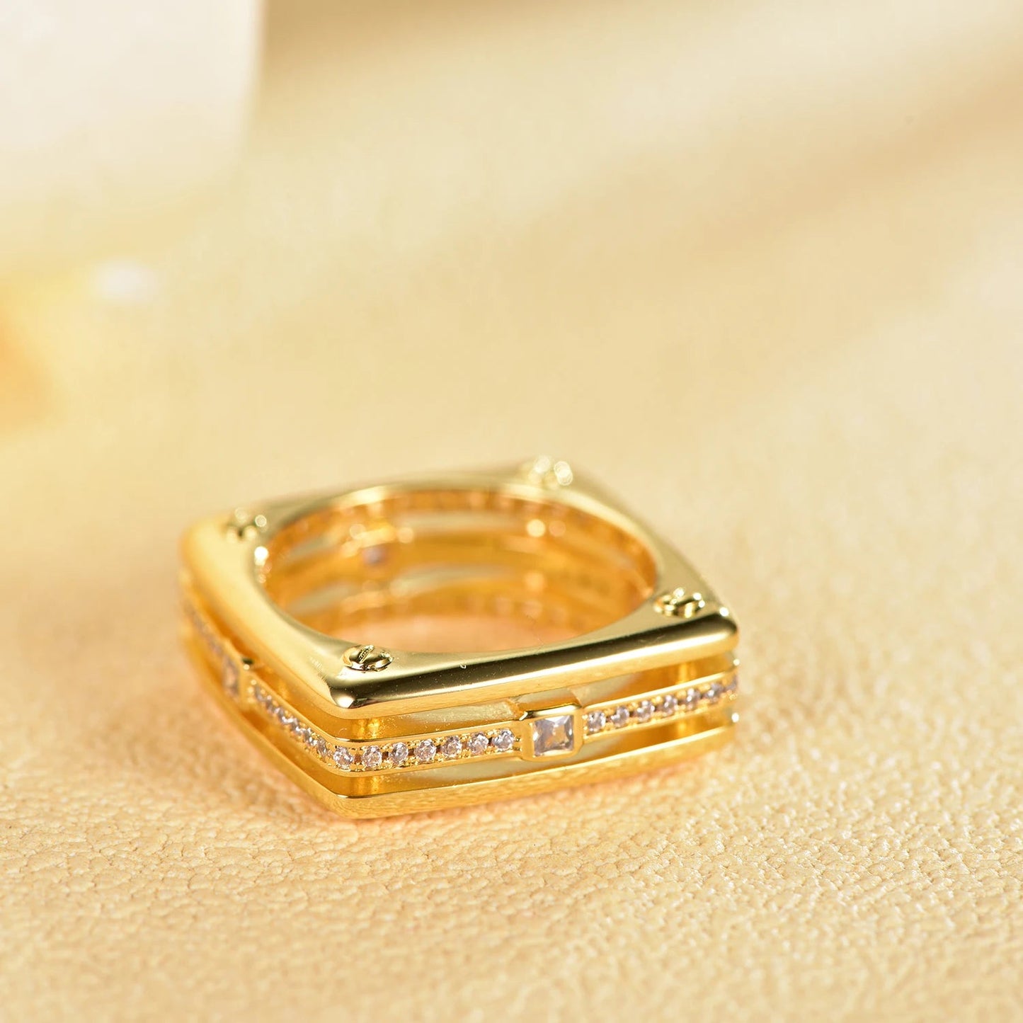 Luxury Personalized Design Zircon Ring with Gold Plated Cubic Zircon Beads Layered Ring Kirin Jewelry