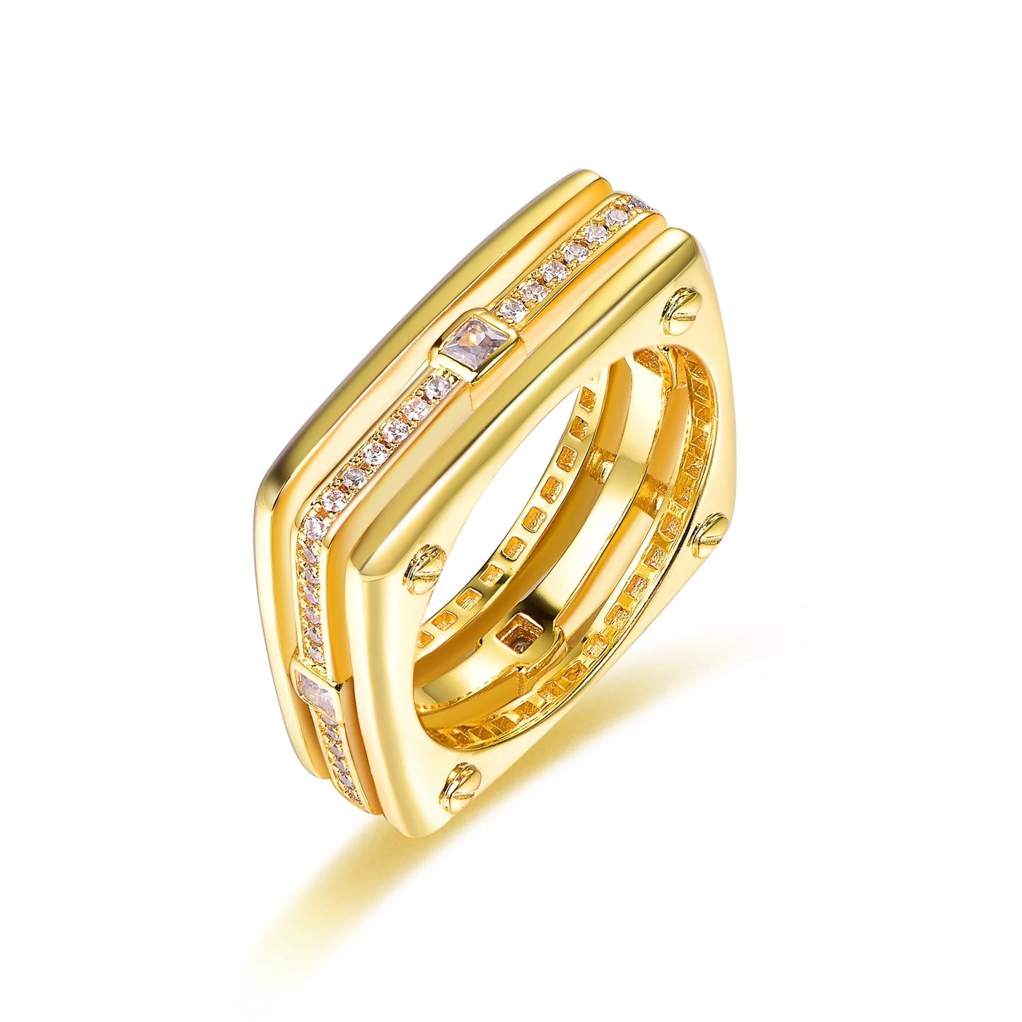 Luxury Personalized Design Zircon Ring with Gold Plated Cubic Zircon Beads Layered Ring Kirin Jewelry