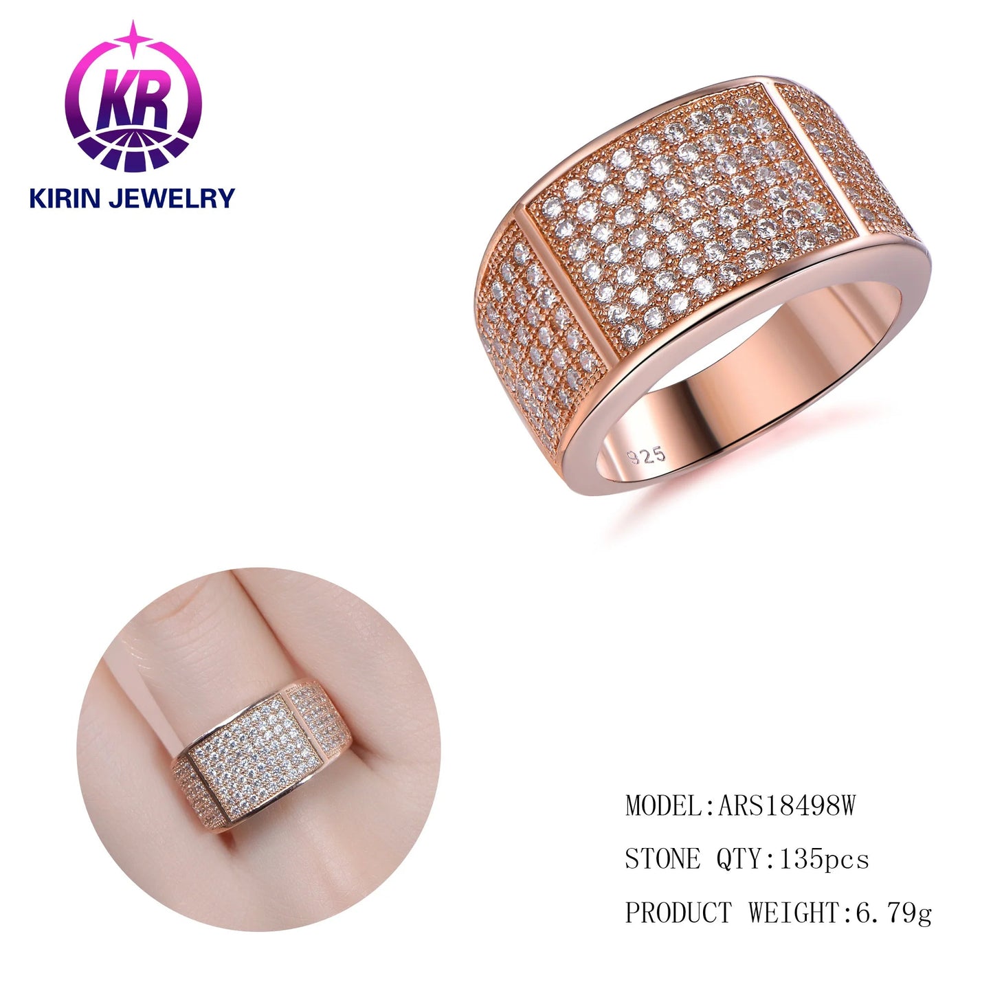 Rose Gold Plated Simulated Diamond Wide Cluster Engagement Rings for Kirin Jewelry