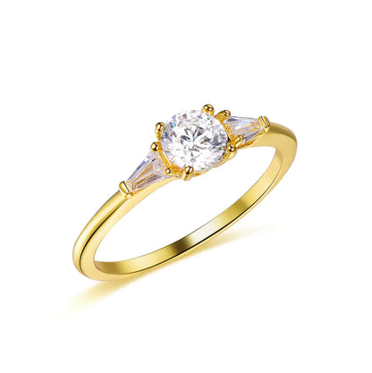 925 Silver Gold Plated Lab Created Diamond 3 Stone Engagement Rings for Women