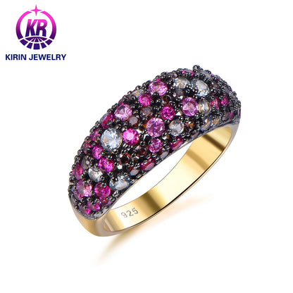 Luxury Sparkling Full Diamond Finger 925 Sterling Silver Gold Plated Ring Men Women Rings Zirconia Hiphop Gemstone Rings Kirin Jewelry