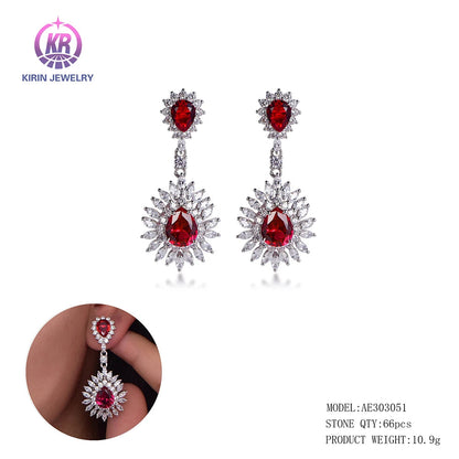 Luxury garnet earrings 925 sterling silver long earring sets for women jewelry fashion earrings trend 2022 Kirin Jewelry