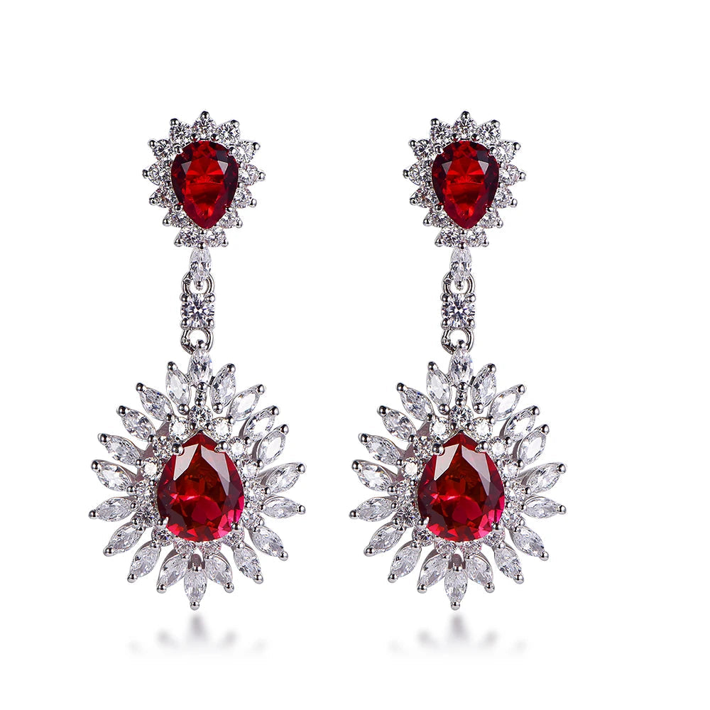 Luxury garnet earrings 925 sterling silver long earring sets for women jewelry fashion earrings trend 2022 Kirin Jewelry