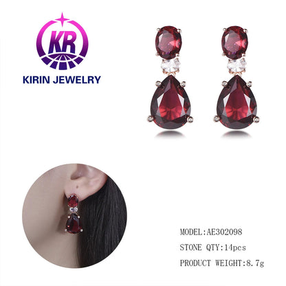 Luxury garnet earrings 925 sterling silver long earring sets for women jewelry fashion earrings trend 2022 Kirin Jewelry