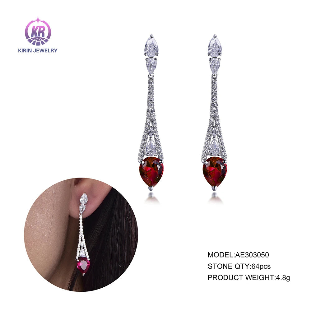 Luxury garnet earrings 925 sterling silver long earring sets for women jewelry fashion earrings trend 2022 Kirin Jewelry