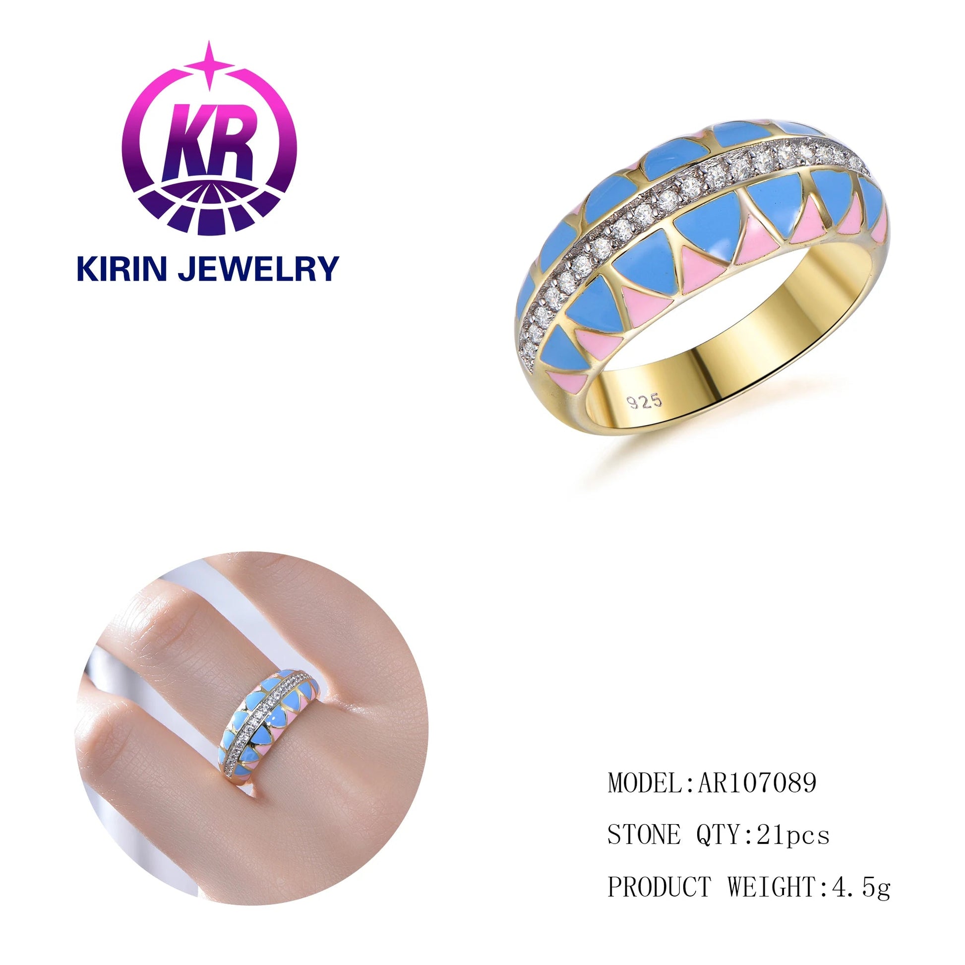 Luxury jewelry 925 Silver Ring High End Colorful Women CZ Jewelry 18K Gold Plated Pave Cubic Zirconia Zircon Ring Kirin Jewelry