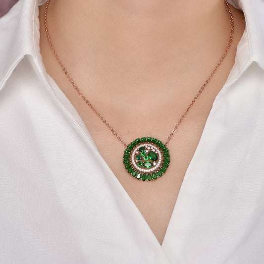 lucky charm pendant necklace emerald AAA zircon dainty charm necklace women 925 sterling silver charm necklace