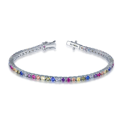 fine 925 silver rainbow tennis bracelet for women colorful jewelry 