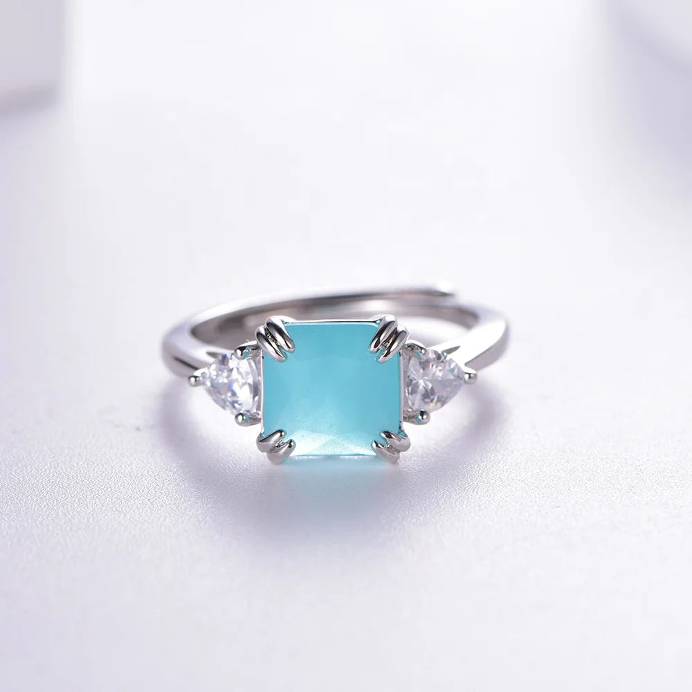 Natural Aquamarine Engagement Ring Diamond CZ ring 925 Sterling Silver Sea Blue Gemstone Sapphire Rings Kirin Jewelry