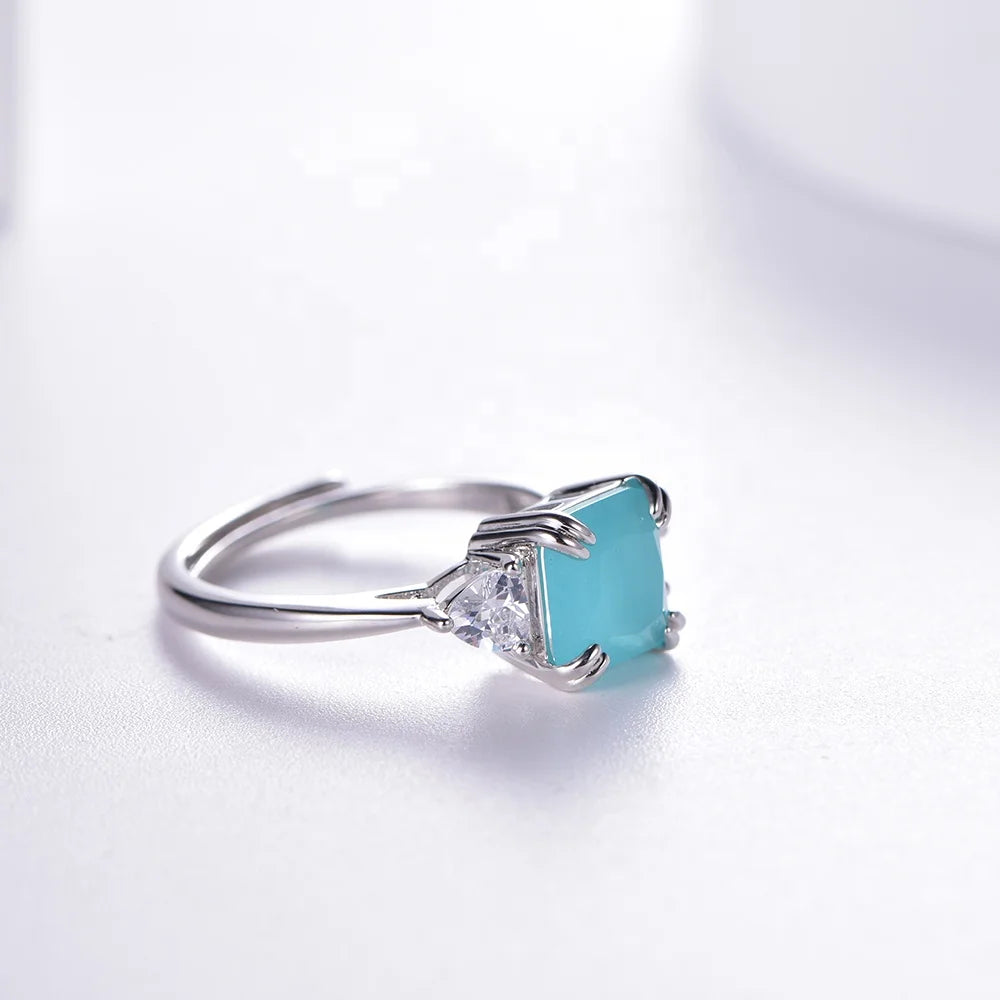 Natural Aquamarine Engagement Ring Diamond CZ ring 925 Sterling Silver Sea Blue Gemstone Sapphire Rings Kirin Jewelry