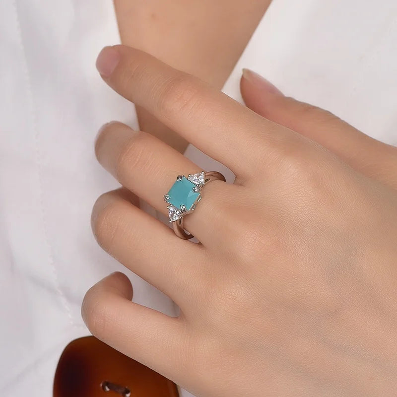 Natural Aquamarine Engagement Ring Diamond CZ ring 925 Sterling Silver Sea Blue Gemstone Sapphire Rings Kirin Jewelry