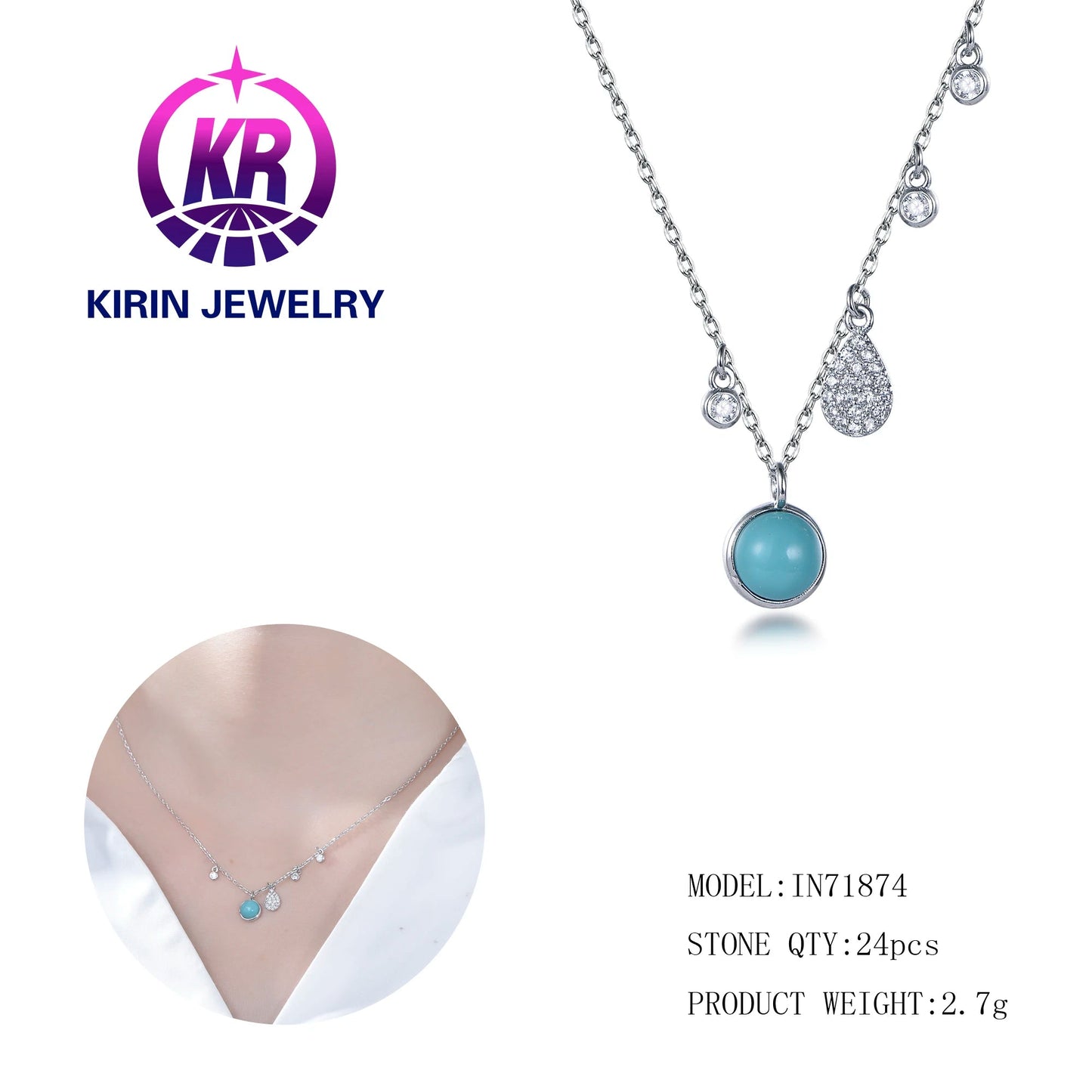 Necklace Wholesale 2023 Ins Fashion Women blue gemstone Pendant Necklace Women Kirin Jewelry