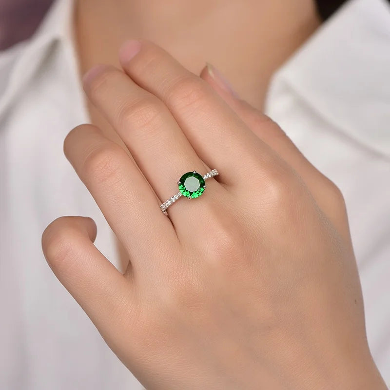 New 925 Sterling Silver Rings Jewellery Micro Prong Emerald Ring Eternity CZ Stone Bands Ring Kirin Jewelry