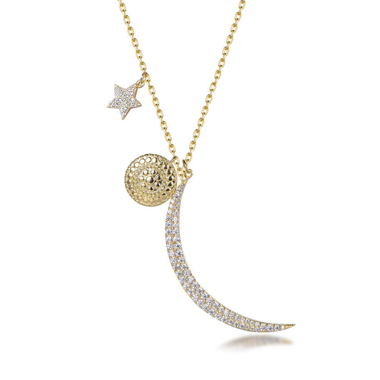 New Arrival 14K & 18K Gold Necklace Star Moon Pendant with 3A White Cubic Zirconia Customized Design Kirin Jewelry