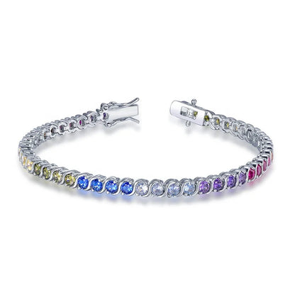 New Arrival Gold Plated Adjustable Full Diamond 925 Sterling Silver rainbow Tennis Bracelet Jewelry for Women 925 Sterling Silver Round Cut Cubic Zirconia Tennis Bracelet Moissanite Tennis Chain Bracelets for Women Kirin Jewelry