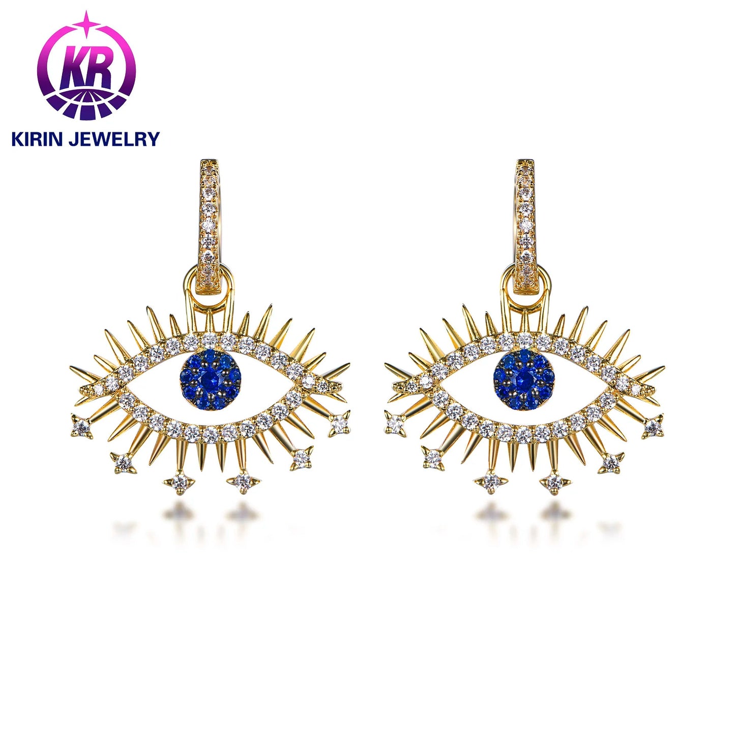 New Fashion Diamond Devil's Eye 14K Gold Plated Brass Women's Earrings Kirin Jewelry