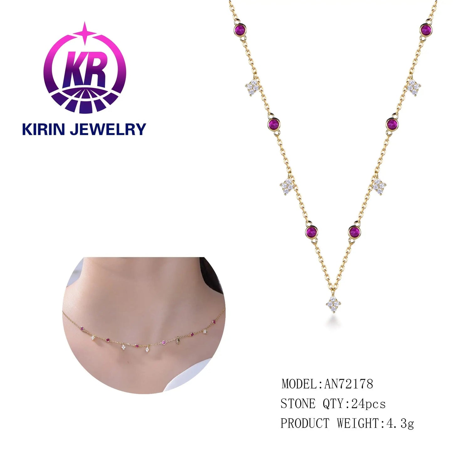 New Fashion Trendy Colorful Diamond Sterling Silver 18k Gold Necklace For Women Kirin Jewelry