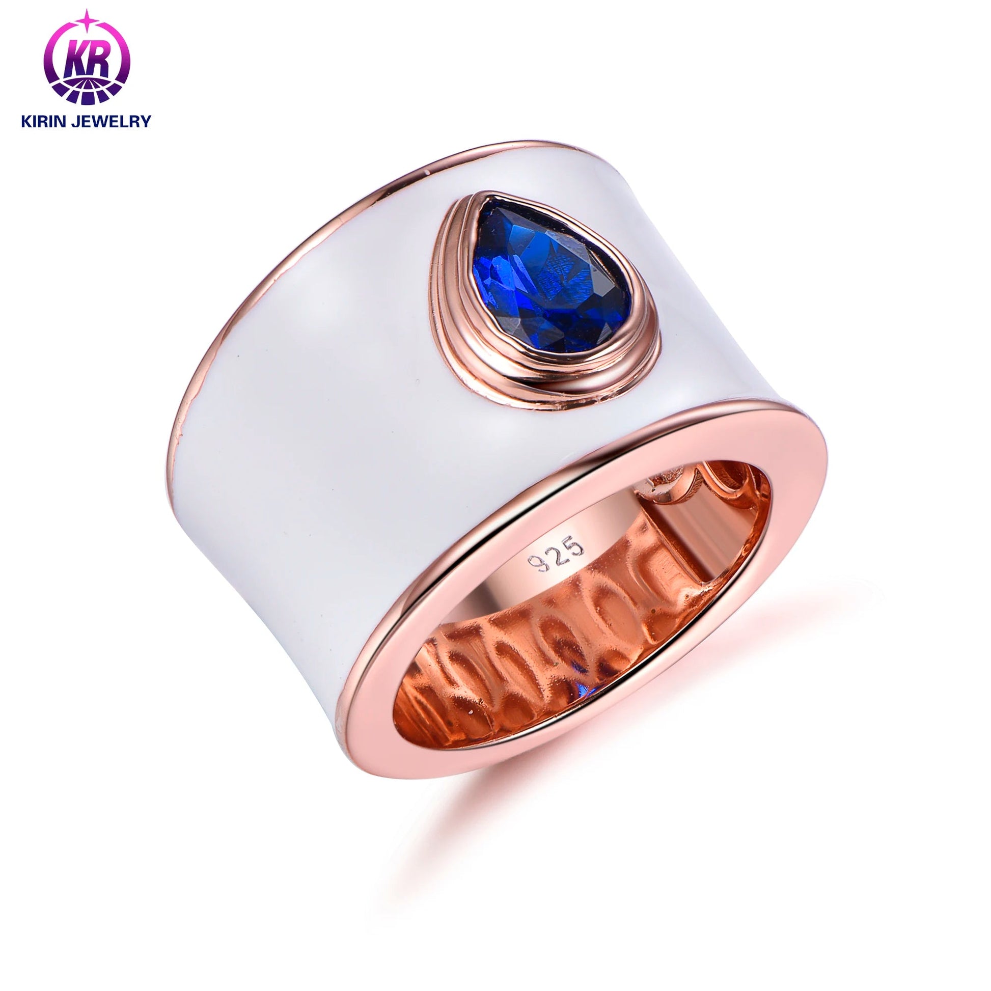 New Trendy Fashion White Wholesale Rose Gold Plated Paved Sapphire Diamond Gold Ring Woman Jewelry Kirin Jewelry