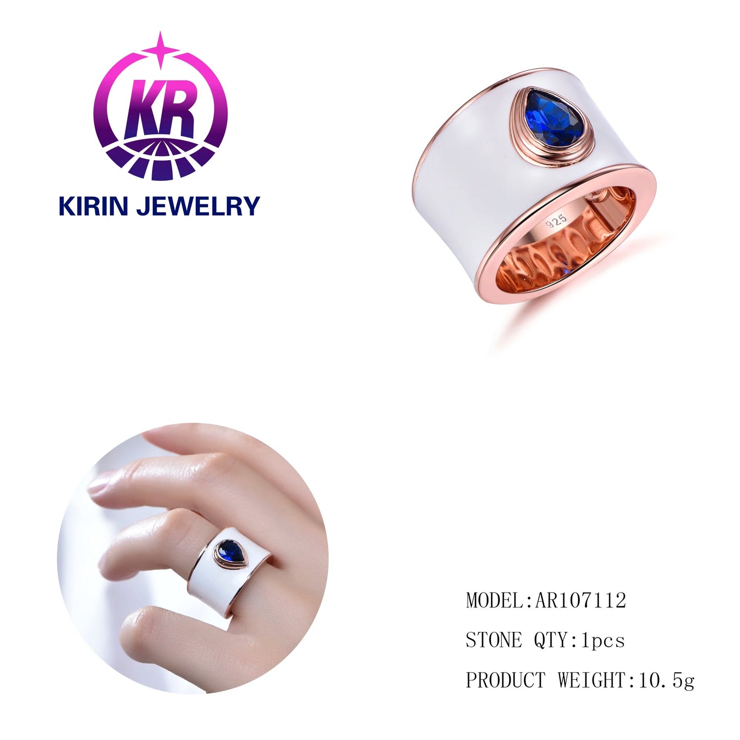 New Trendy Fashion White Wholesale Rose Gold Plated Paved Sapphire Diamond Gold Ring Woman Jewelry Kirin Jewelry