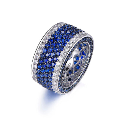 New luxury blue zircon precision custom unisex silver thick ring for men women Kirin Jewelry