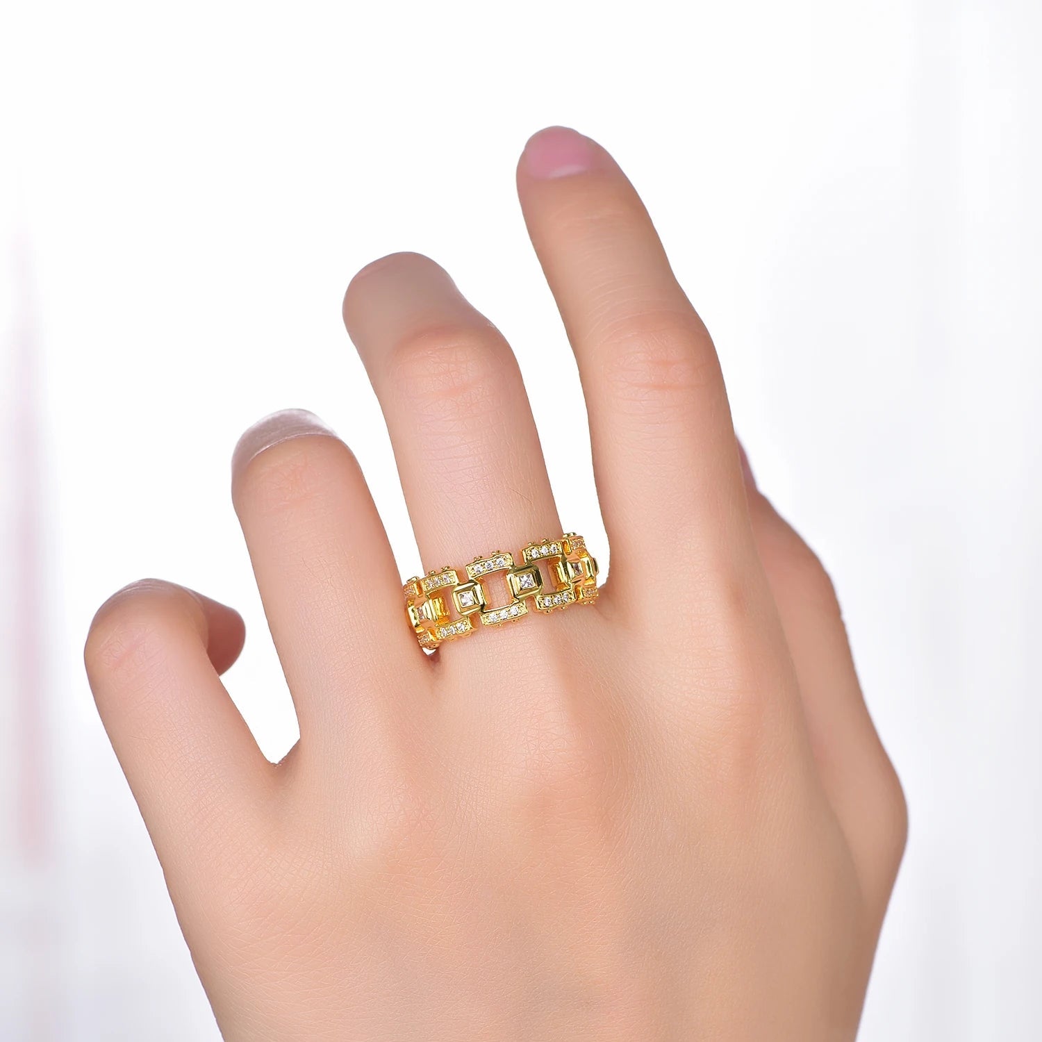 New minimalist brass gold-plated 3A white cubic zirconia women's ring Kirin Jewelry