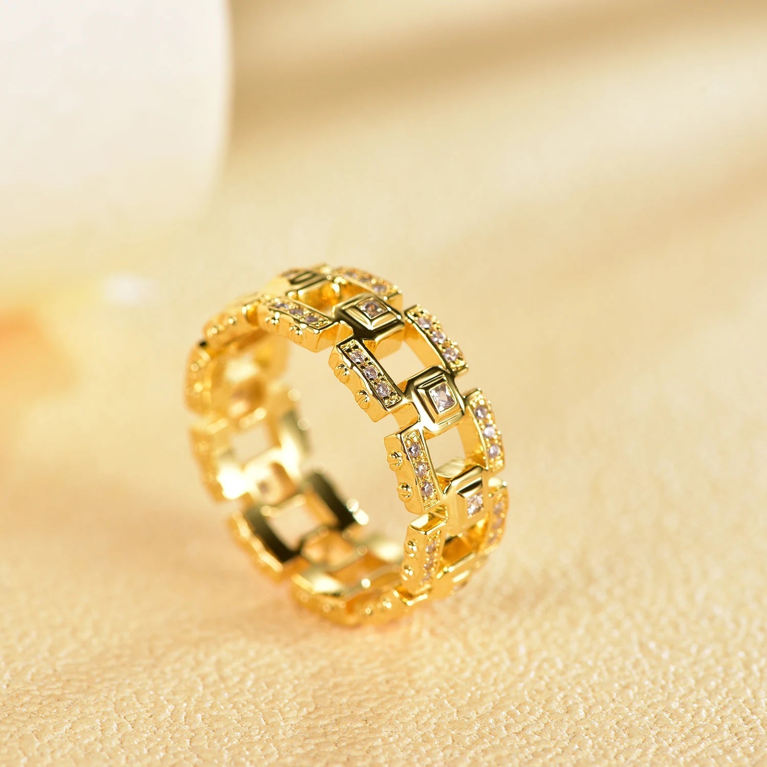 New minimalist brass gold-plated 3A white cubic zirconia women's ring Kirin Jewelry