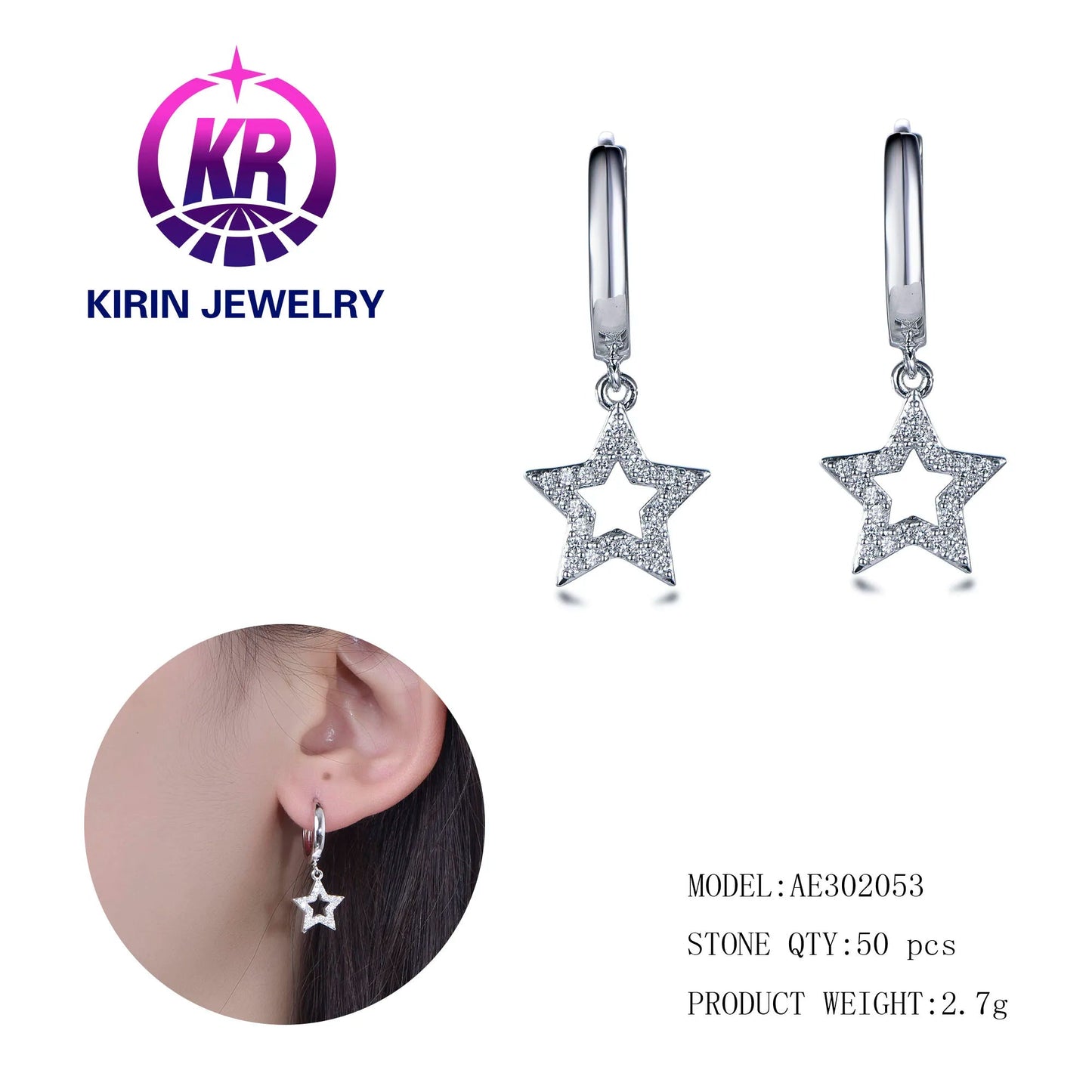 New quality fashion jewelry earrings popular minimalist 925 Sterling Silver star drop earring Kirin Jewelry