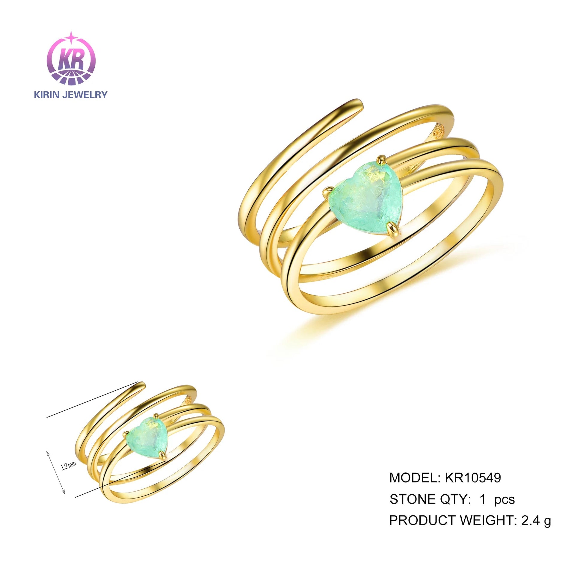 OEM Hot Sale 18k Gold Plated Green glass Diamond Cubic Zirconia CZ Pave Rings Jewelry Kirin Jewelry